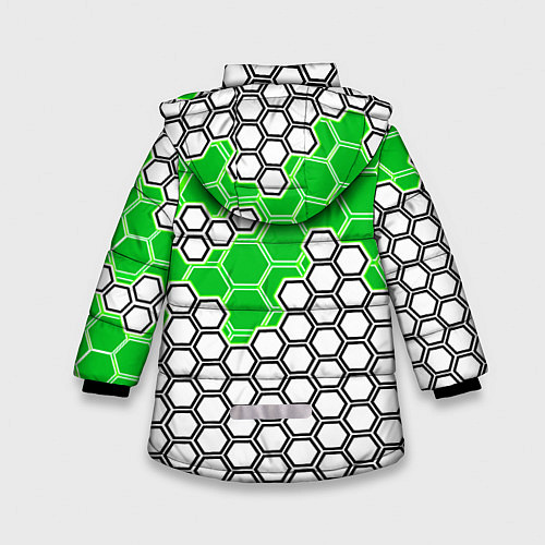 Зимняя куртка для девочки Зелёная энерго-броня из шестиугольников / 3D-Черный – фото 2