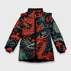 Зимняя куртка для девочки Красный и серый дракон