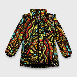 Куртка зимняя для девочки Африканская живопись, цвет: 3D-черный