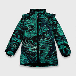 Куртка зимняя для девочки Дракон бирюзового цвета, цвет: 3D-черный
