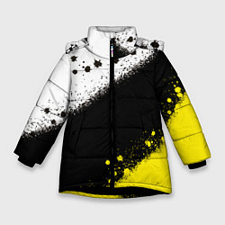 Куртка зимняя для девочки Брызги желто-черных красок, цвет: 3D-черный