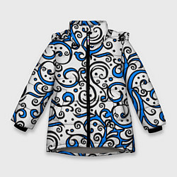 Куртка зимняя для девочки Синие кружевные узоры, цвет: 3D-светло-серый