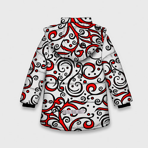 Зимняя куртка для девочки Красный кружевной узор / 3D-Черный – фото 2