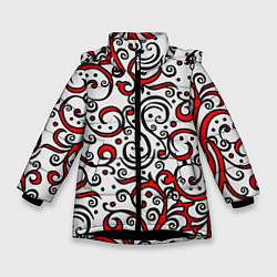Зимняя куртка для девочки Красный кружевной узор