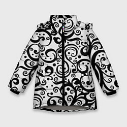 Куртка зимняя для девочки Чёрный кружевной узор, цвет: 3D-светло-серый