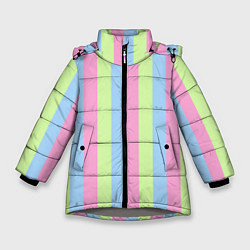 Куртка зимняя для девочки Полосатый сине-зелёно-розовый, цвет: 3D-светло-серый
