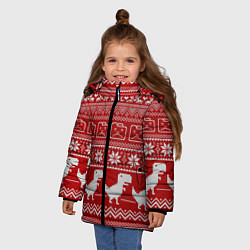 Куртка зимняя для девочки Динозаврик гугл хром - красный, цвет: 3D-черный — фото 2