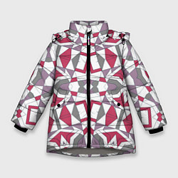 Куртка зимняя для девочки Геометрический узор красно серый, цвет: 3D-светло-серый