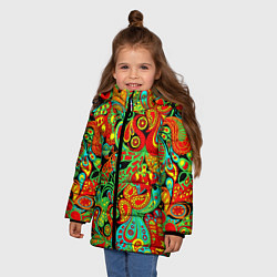 Куртка зимняя для девочки Индийский этнический орнамент пейсли, цвет: 3D-черный — фото 2