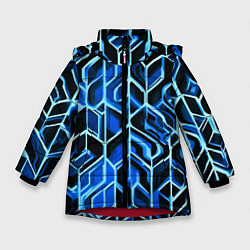 Зимняя куртка для девочки Синие полосы на чёрном фоне