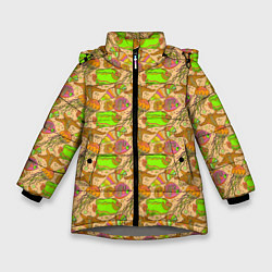 Куртка зимняя для девочки Морские обитатели рыбы, цвет: 3D-светло-серый