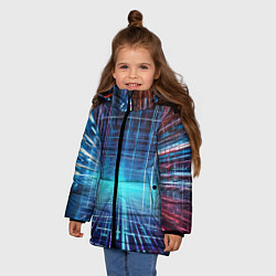 Куртка зимняя для девочки Киберпанк неоновый коридор, цвет: 3D-черный — фото 2