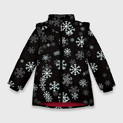 Зимняя куртка для девочки Снежинки белые на черном