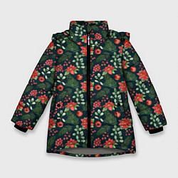 Куртка зимняя для девочки Новогодние цветы, цвет: 3D-светло-серый