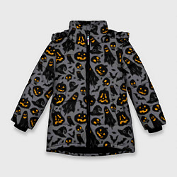 Куртка зимняя для девочки Праздничный узор хэллоуина, цвет: 3D-черный