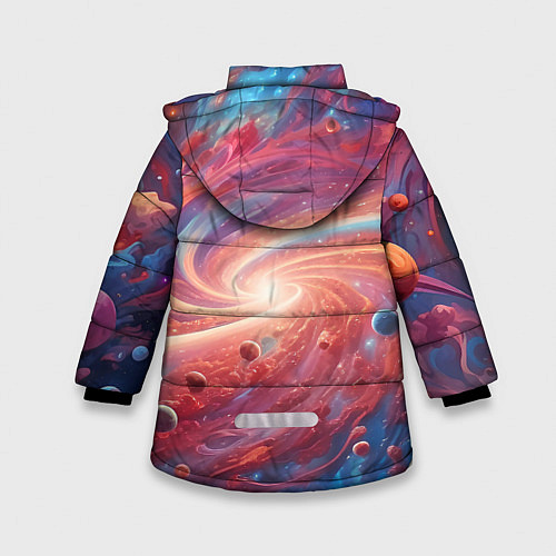 Зимняя куртка для девочки Галактика в спирали / 3D-Красный – фото 2