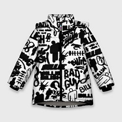 Зимняя куртка для девочки Билли Айлиш автографы черно белый