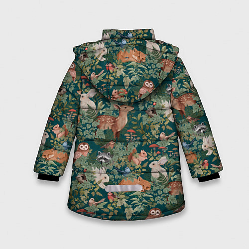 Зимняя куртка для девочки Goblincore - лес зверей / 3D-Красный – фото 2