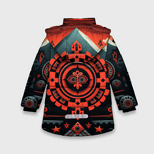 Зимняя куртка для девочки Рисунок в стиле американских индейцев / 3D-Светло-серый – фото 2