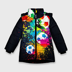 Зимняя куртка для девочки Разноцветные футбольные мячи
