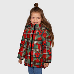 Куртка зимняя для девочки Остролист на красной шотландке, цвет: 3D-черный — фото 2