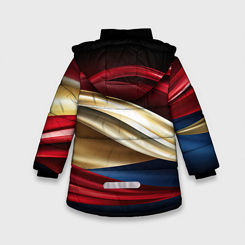 Зимняя куртка для девочки Золотые и красные волны абстракции / 3D-Черный – фото 2