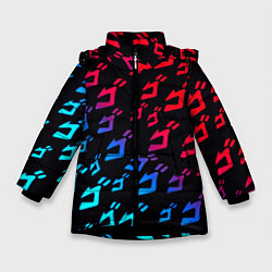 Куртка зимняя для девочки JoJos Bizarre битво лого неон, цвет: 3D-черный