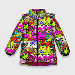 Куртка зимняя для девочки Цветное граффити, цвет: 3D-красный