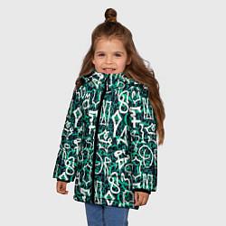 Куртка зимняя для девочки Символы каракули, цвет: 3D-черный — фото 2