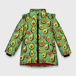 Куртка зимняя для девочки Авокадо и сердечки, цвет: 3D-красный