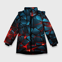 Куртка зимняя для девочки Синие плиты с красным разломом, цвет: 3D-черный