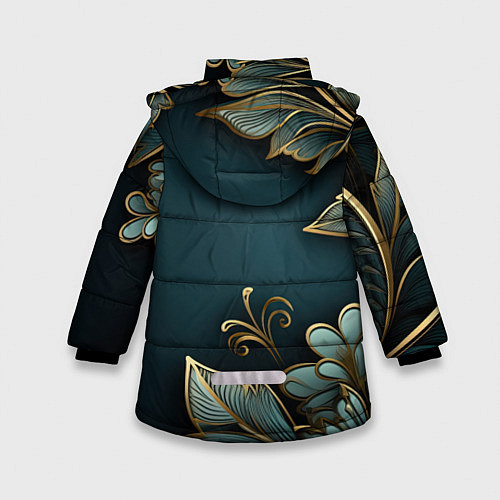 Зимняя куртка для девочки Золотые листья и герб России / 3D-Черный – фото 2