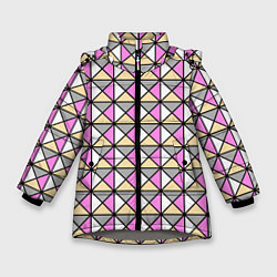 Зимняя куртка для девочки Геометрический треугольники бело-серо-розовый