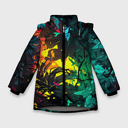 Куртка зимняя для девочки Яркие разноцветные абстрактные листья, цвет: 3D-светло-серый