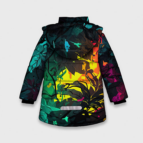 Зимняя куртка для девочки Яркие разноцветные абстрактные листья / 3D-Красный – фото 2