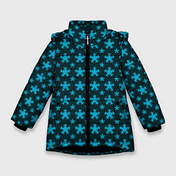 Зимняя куртка для девочки Паттерн снежинки тёмно-бирюзовый