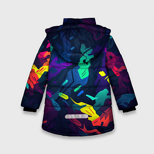 Зимняя куртка для девочки Яркая абстракция в стиле камуфляжа / 3D-Черный – фото 2