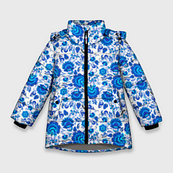 Куртка зимняя для девочки Новогодняя гжельская роспись, цвет: 3D-светло-серый