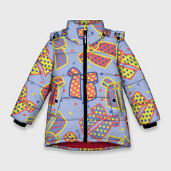 Куртка зимняя для девочки Узор с яркими разноцветными бантами в горошек, цвет: 3D-красный