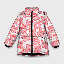 Куртка зимняя для девочки Узор с розовыми бантами в горошек, цвет: 3D-черный