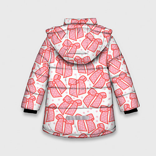 Зимняя куртка для девочки Узор с розовыми бантами в горошек / 3D-Красный – фото 2