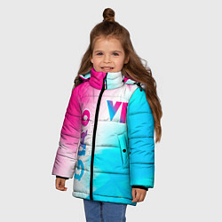 Куртка зимняя для девочки GTA 6 neon gradient style вертикально, цвет: 3D-черный — фото 2