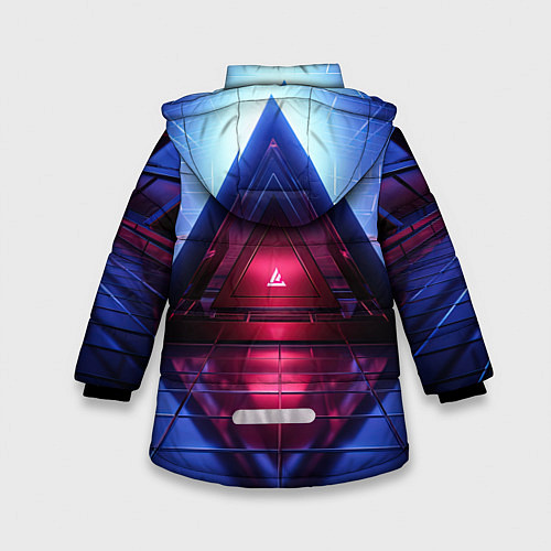 Зимняя куртка для девочки Фиолетовое свечение за треугольной абстракцией / 3D-Черный – фото 2