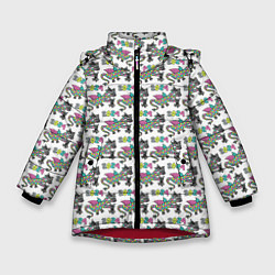 Куртка зимняя для девочки Паттерн детский со Змеем Горынычем, цвет: 3D-красный