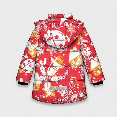Зимняя куртка для девочки Рождественские узоры колокольчики / 3D-Светло-серый – фото 2