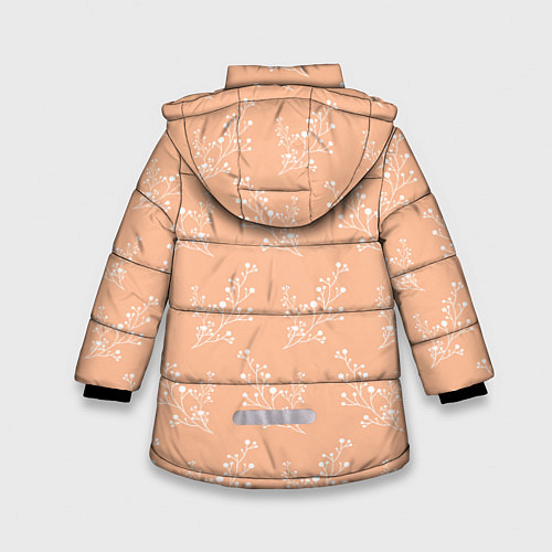 Зимняя куртка для девочки Белые ветки на персиковом фоне / 3D-Черный – фото 2