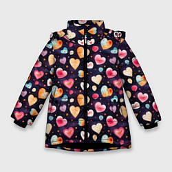 Зимняя куртка для девочки Паттерн с сердечками на Валентинов день