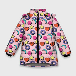 Зимняя куртка для девочки Современный узор с сердечной звездой и кругом