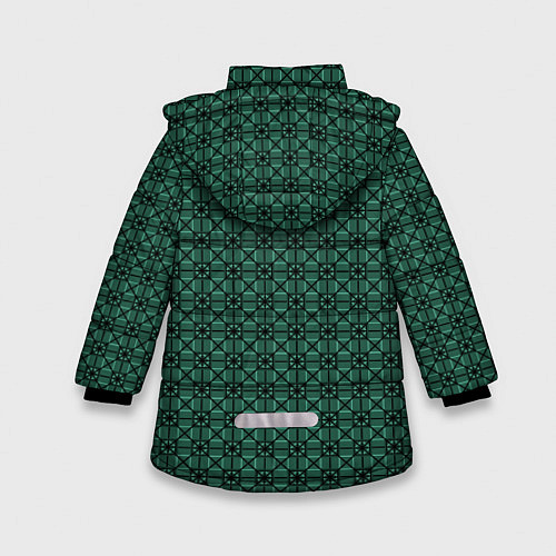 Зимняя куртка для девочки Тёмно-зелёный паттерн квадраты / 3D-Черный – фото 2