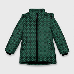 Куртка зимняя для девочки Тёмно-зелёный паттерн квадраты, цвет: 3D-черный